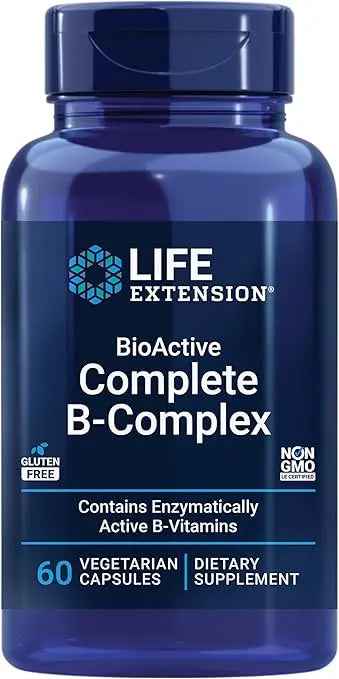 Life Extension BioActive Complete B-Complex, Heart, Brain and Nerve Support, Healthy Energy, Metabolism, Complete B Complex, 60 Vegetarian Capsules