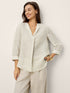 Linen-Lyocell Striped Lapel Inverted Pleat Pullover Top MARGOT by LINTICO