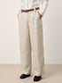 Linen-Lyocell Pleated Wide Leg Trousers with Back Elastic & Button Detail AISLING by LINTICO