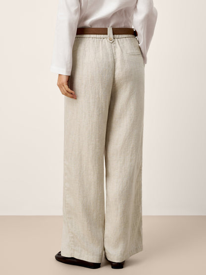Linen-Lyocell Pleated Wide Leg Trousers with Back Elastic &amp; Button Detail AISLING by LINTICO