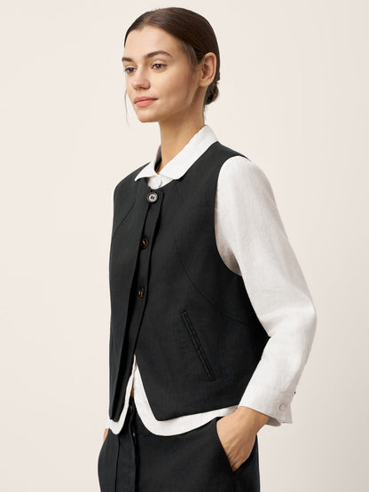 Linen-Lyocell Panel Layered Vest ODELIA by LINTICO