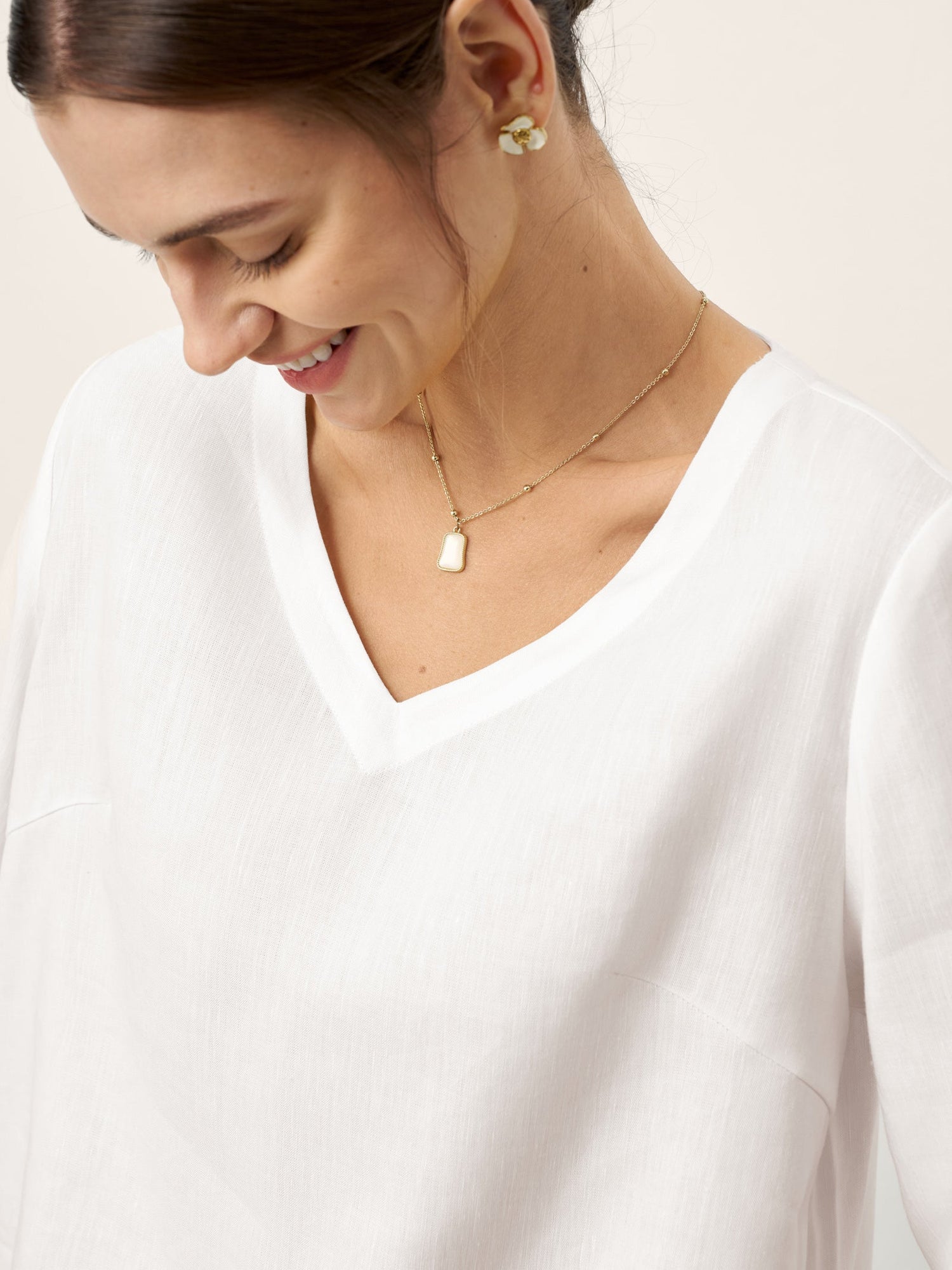Linen-Lyocell V-Neck Button Detail Overtop ODETTE by LINTICO