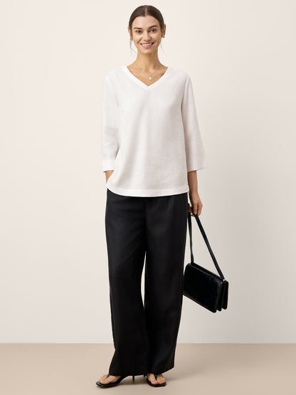 Linen-Lyocell V-Neck Button Detail Overtop ODETTE by LINTICO