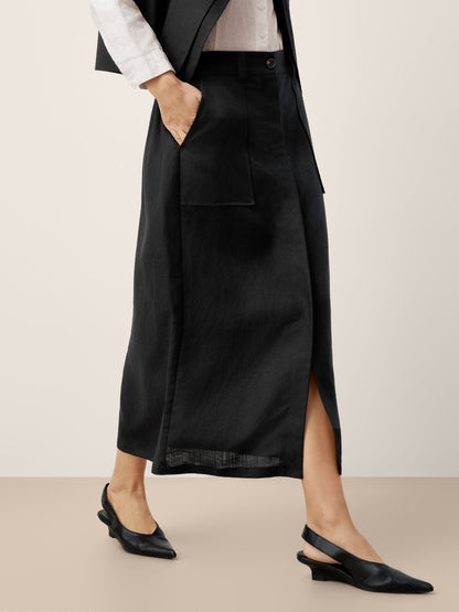 Linen-Lyocell Patch Pocket Placket Skirt LYRA by LINTICO
