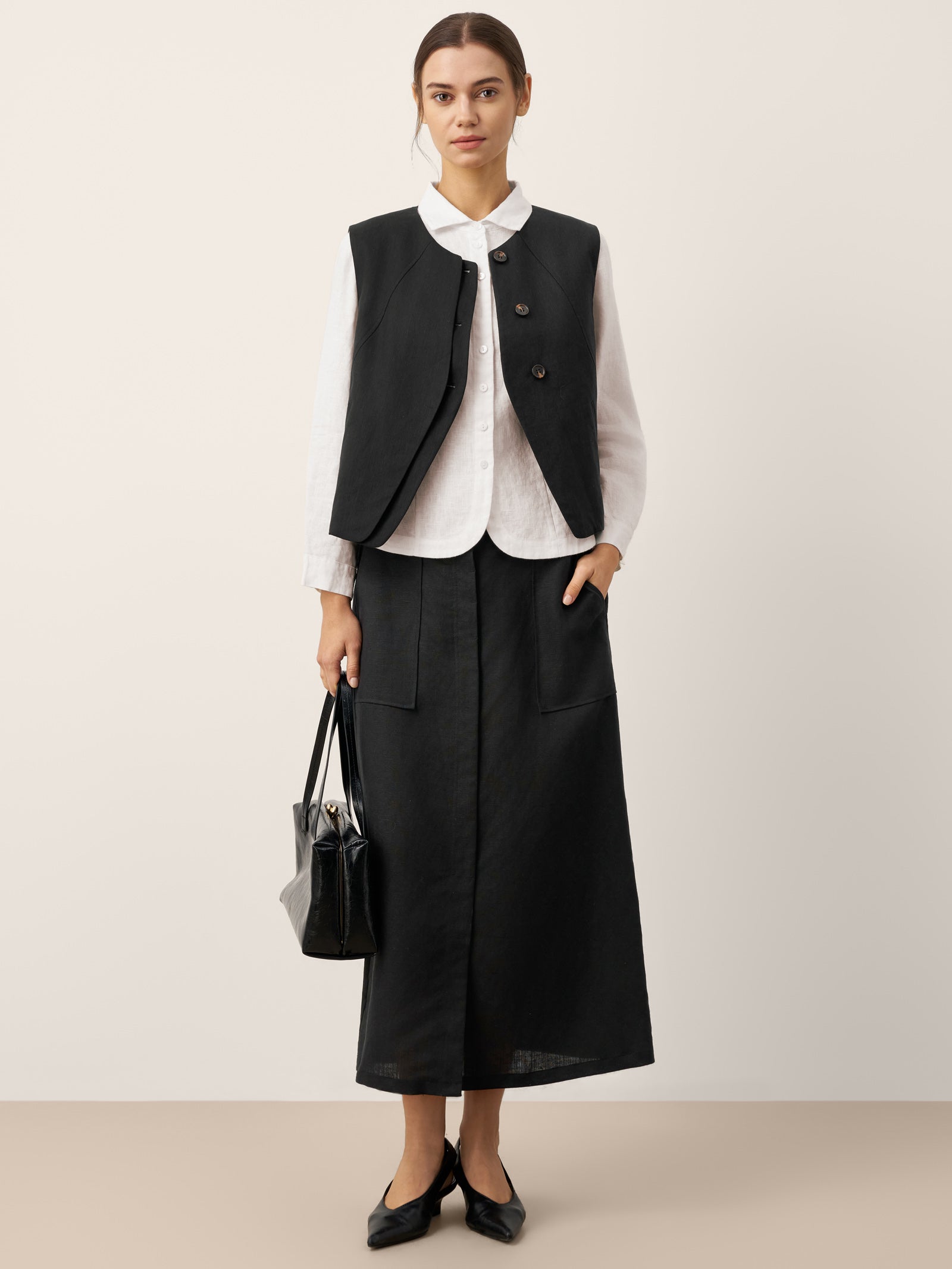 Linen-Lyocell Patch Pocket Placket Skirt LYRA by LINTICO