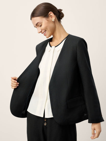 Linen-Lyocell Relaxed V-neck Tailored Blazer VERITY by LINTICO