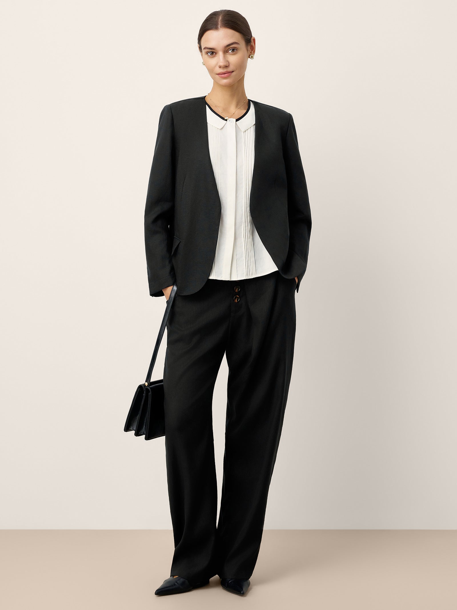 Linen-Lyocell Relaxed V-neck Tailored Blazer VERITY by LINTICO
