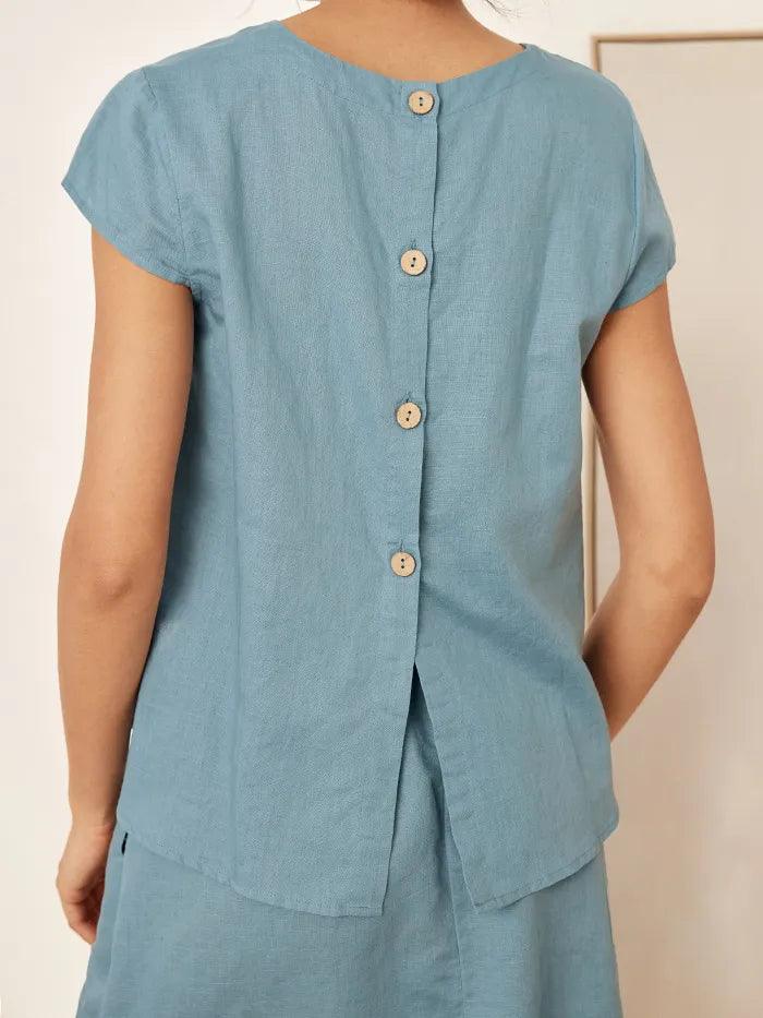 Linen Blend Cap Sleeve Top And Pencil Skirt Set VEDA by LINTICO