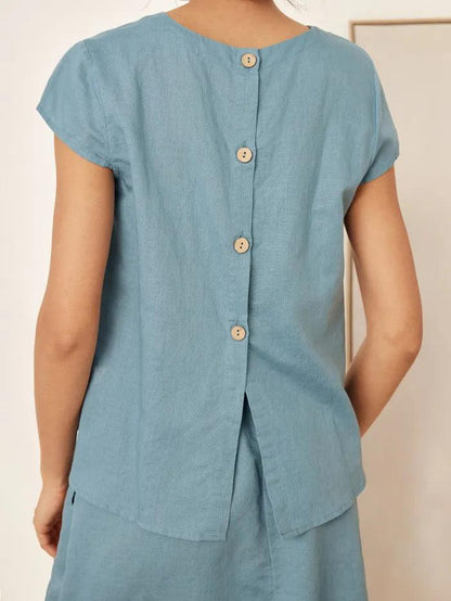 Linen Blend Cap Sleeve Top And Pencil Skirt Set VEDA by LINTICO
