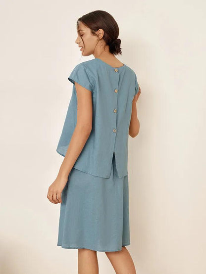 Linen Blend Cap Sleeve Top And Pencil Skirt Set VEDA by LINTICO
