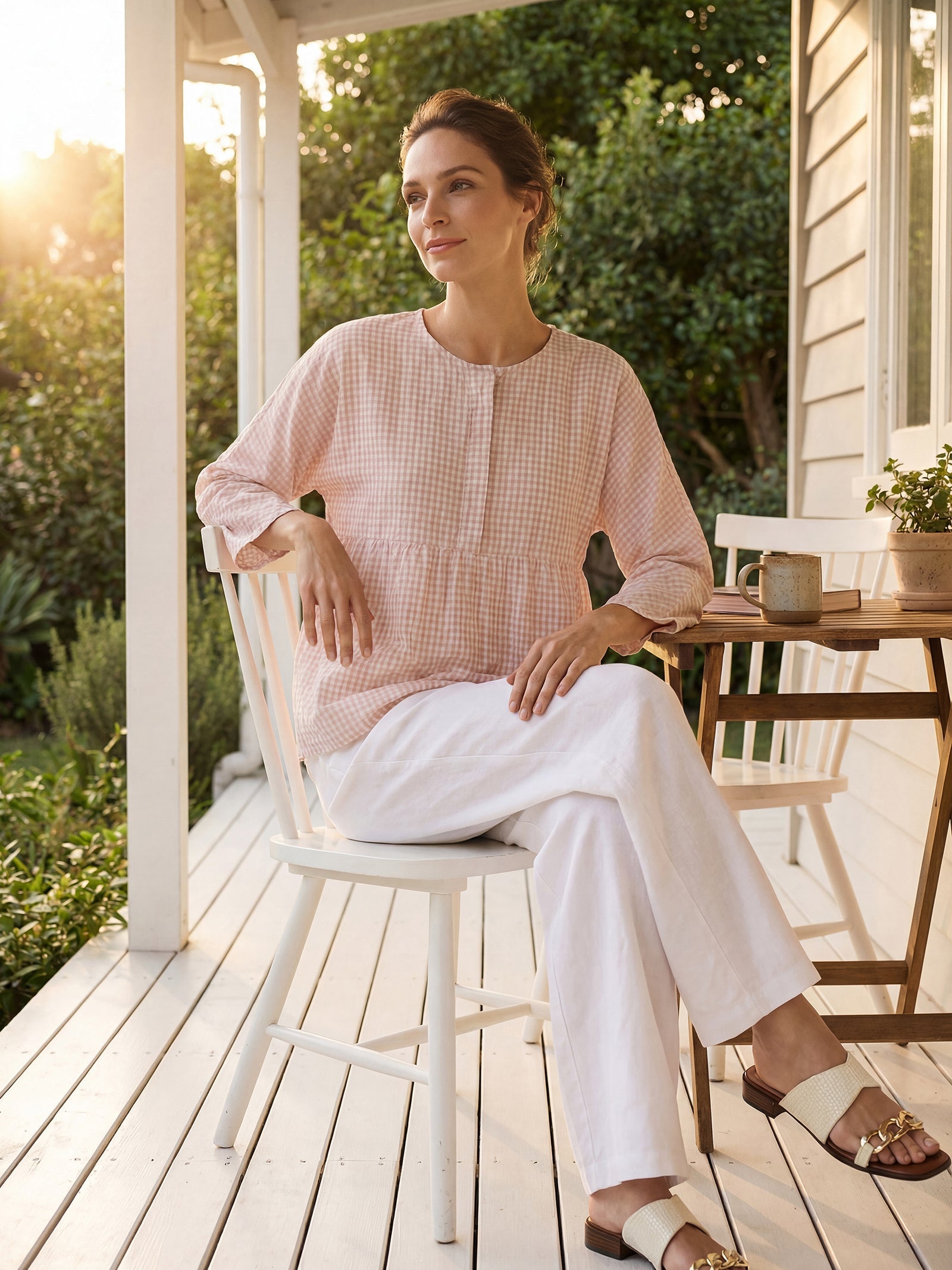 Linen Checked Long-Sleeved Top CAROLINE by LINTICO
