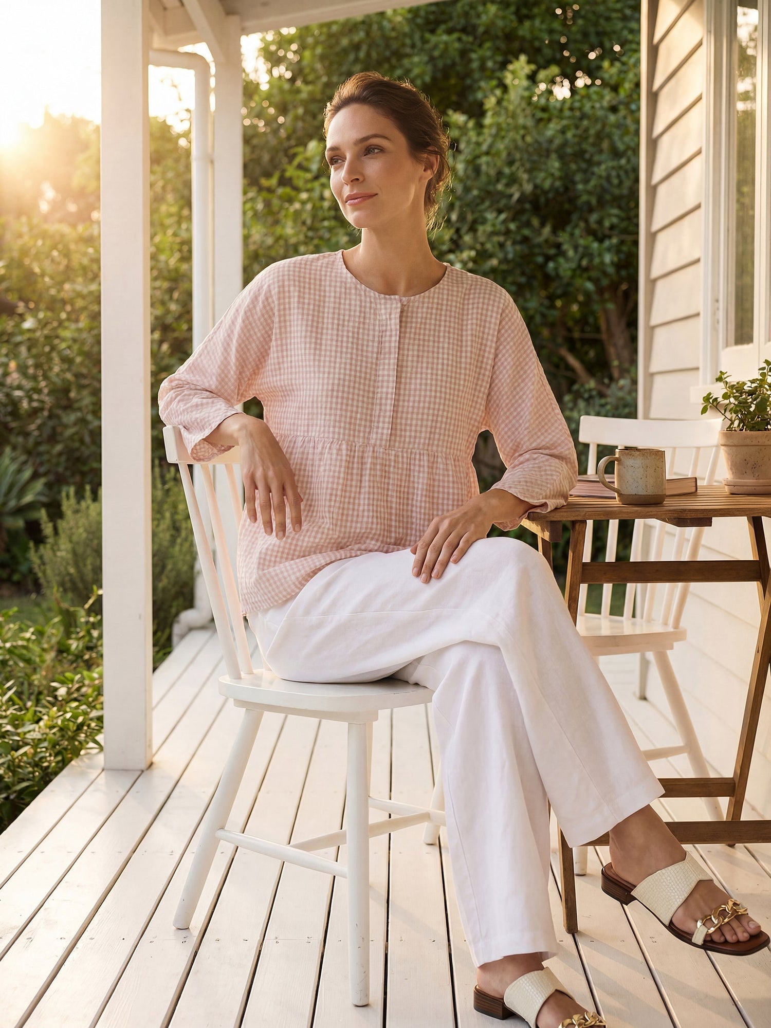 Linen Checked Long-Sleeved Top CAROLINE by LINTICO