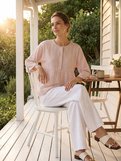 Linen Checked Long-Sleeved Top CAROLINE by LINTICO