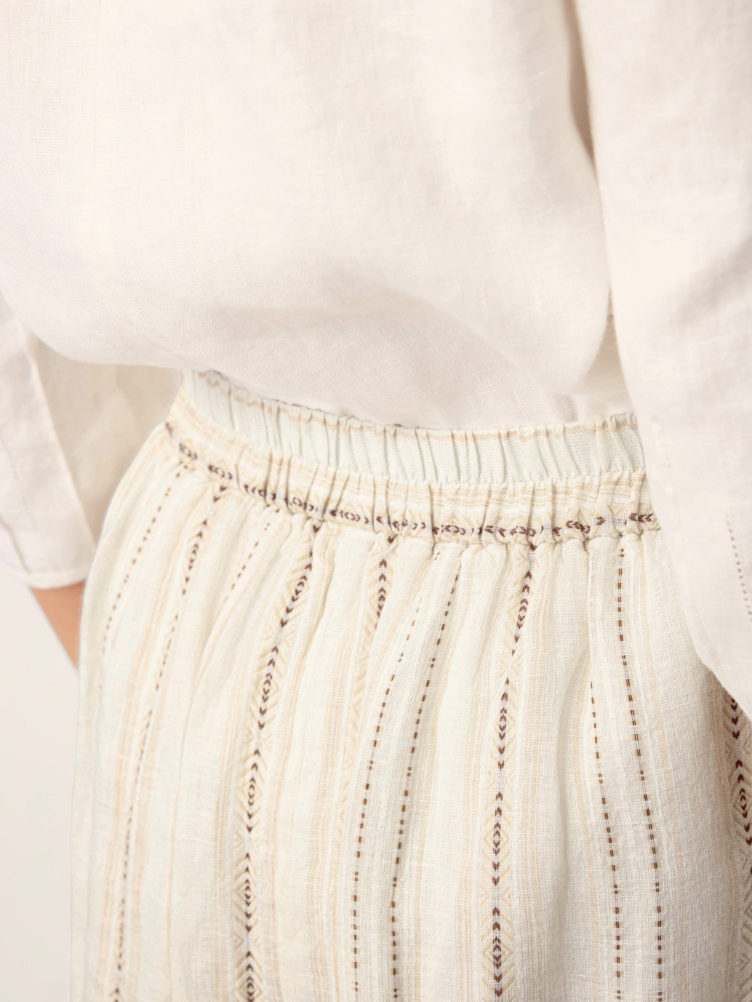 Linen Striped Contrast Trim A-Line Bohemian Skirt with Lining ISMERIE by LINTICO