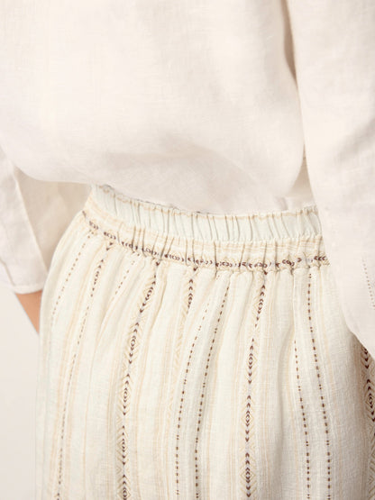 Linen Striped Contrast Trim A-Line Bohemian Skirt with Lining ISMERIE by LINTICO