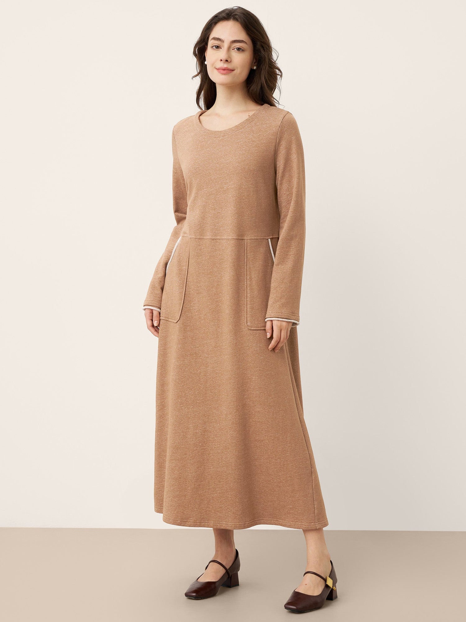 Linen Cotton Colorblock Trim Pocket Maxi Dress CLEMENTINE by LINTICO