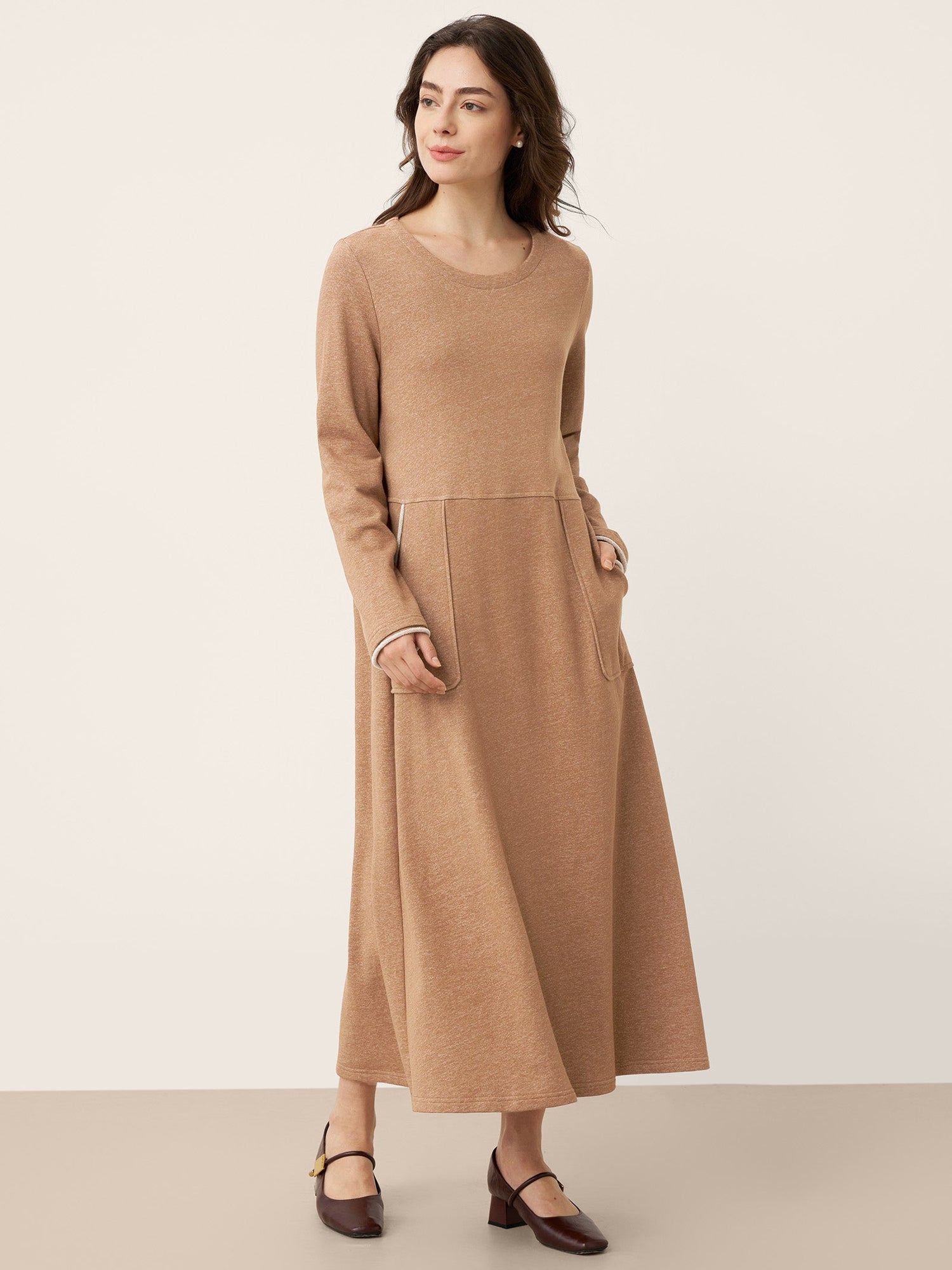 Linen Cotton Colorblock Trim Pocket Maxi Dress CLEMENTINE by LINTICO
