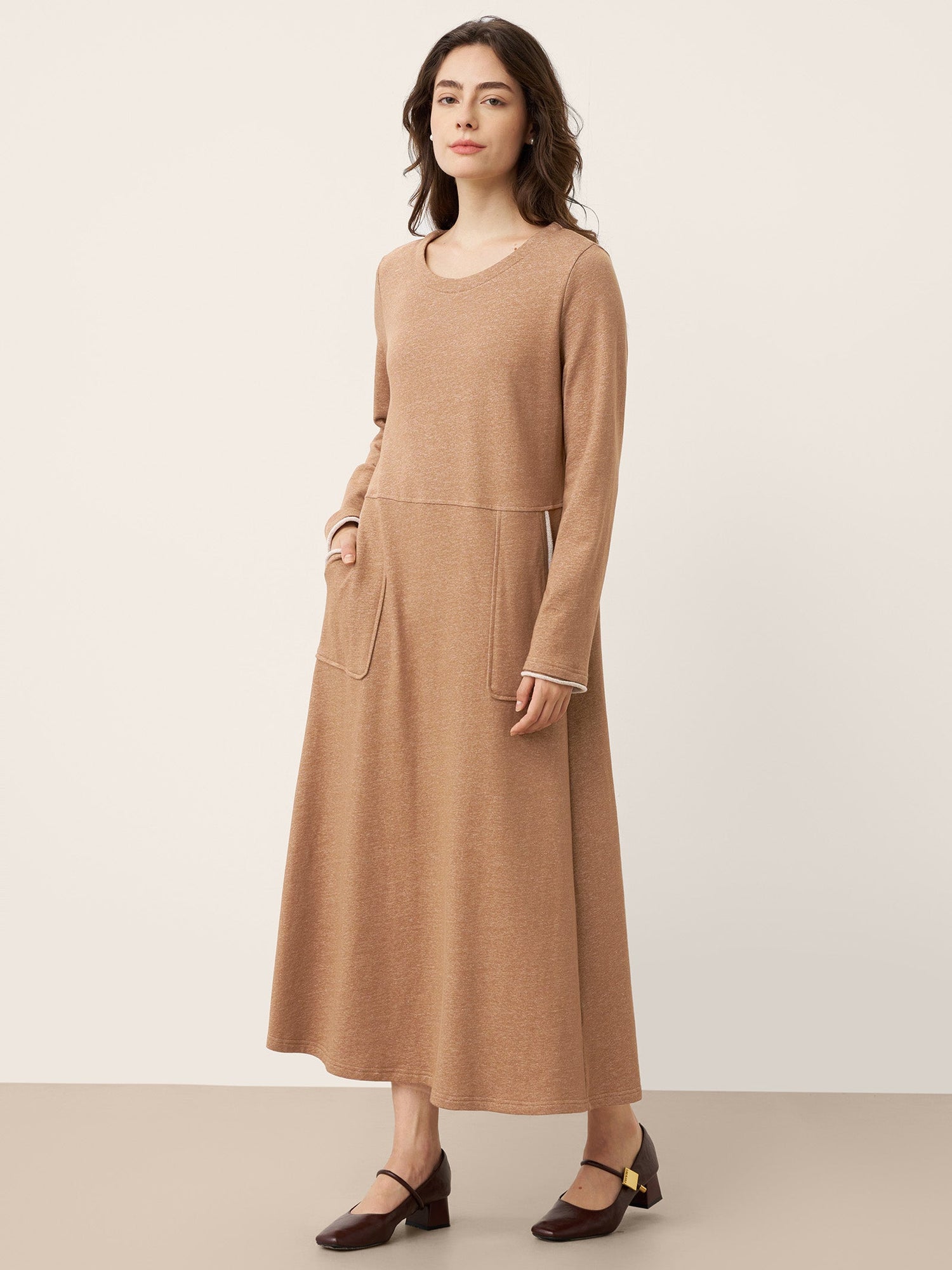 Linen Cotton Colorblock Trim Pocket Maxi Dress CLEMENTINE by LINTICO