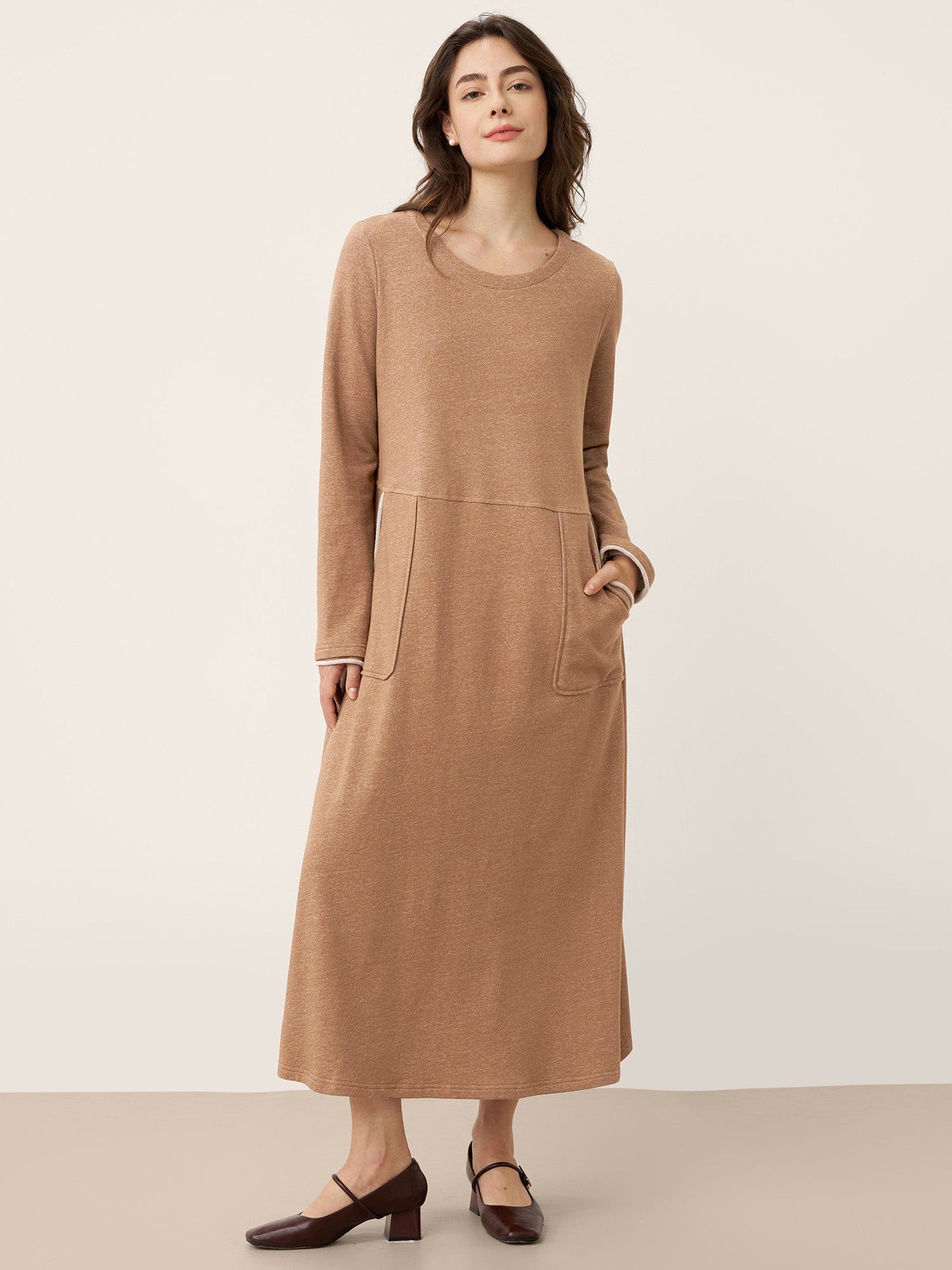 Linen Cotton Colorblock Trim Pocket Maxi Dress CLEMENTINE by LINTICO