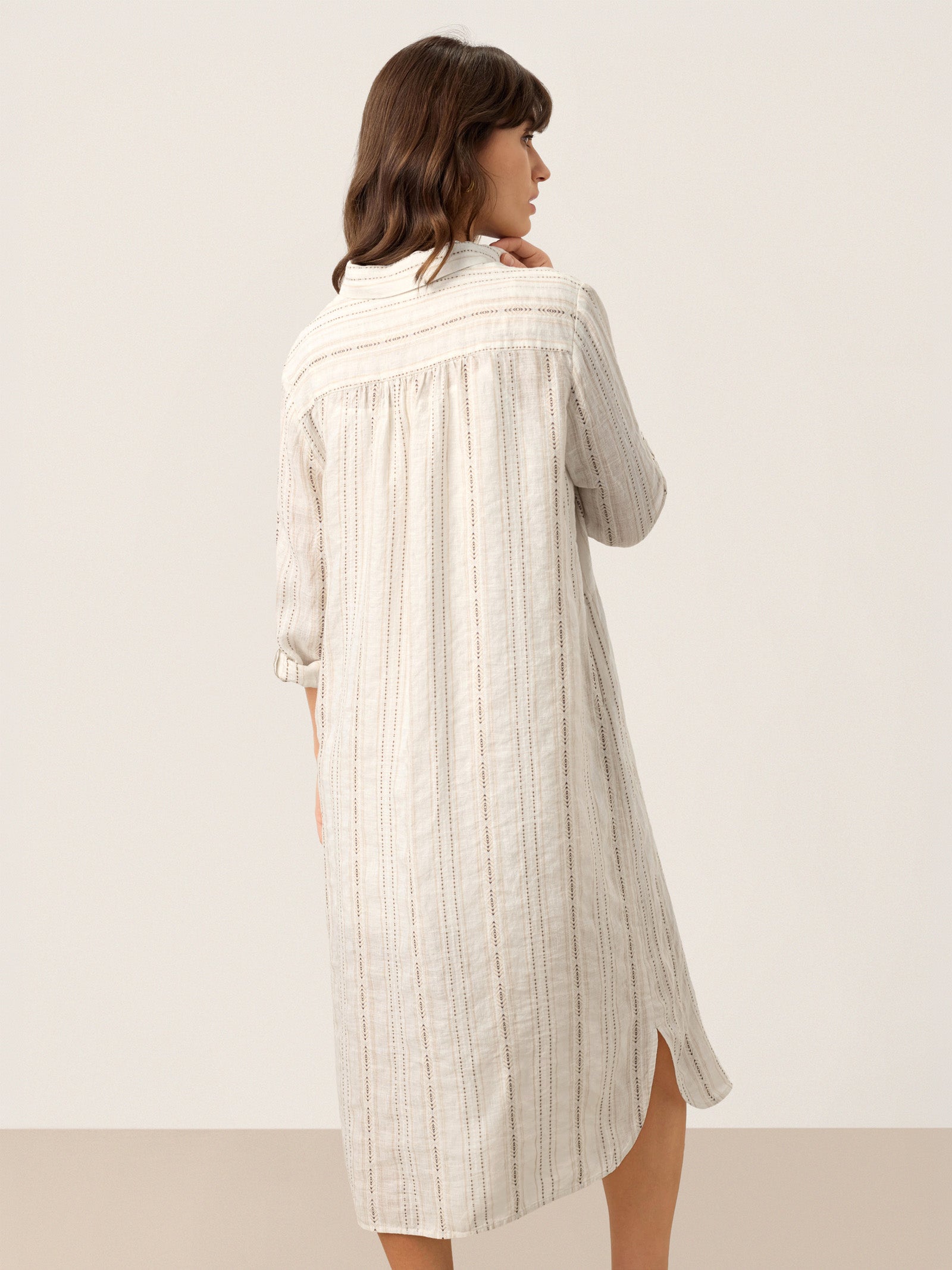 Linen Striped Tab-Sleeve Bohemia Shirt Dress BLYTHE by LINTICO