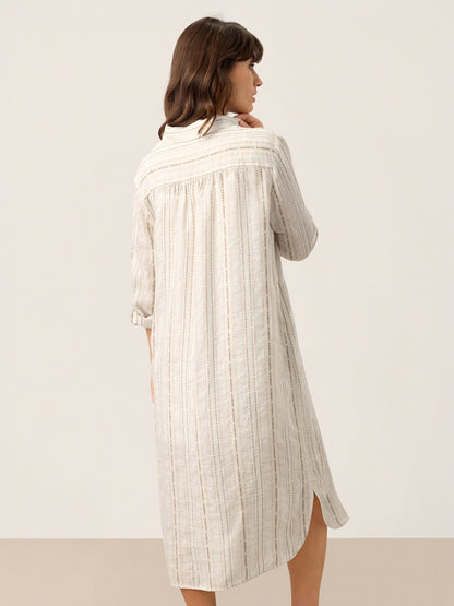Linen Striped Tab-Sleeve Bohemia Shirt Dress BLYTHE by LINTICO
