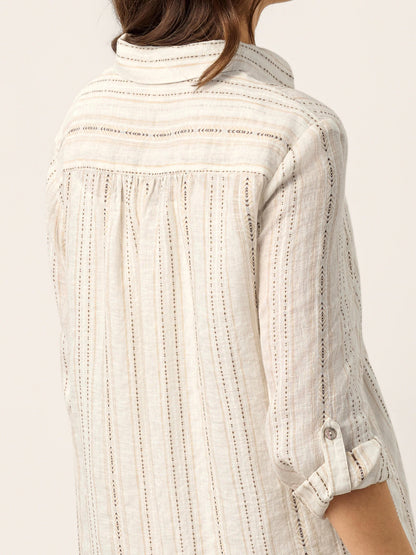Linen Striped Tab-Sleeve Bohemia Shirt Dress BLYTHE by LINTICO