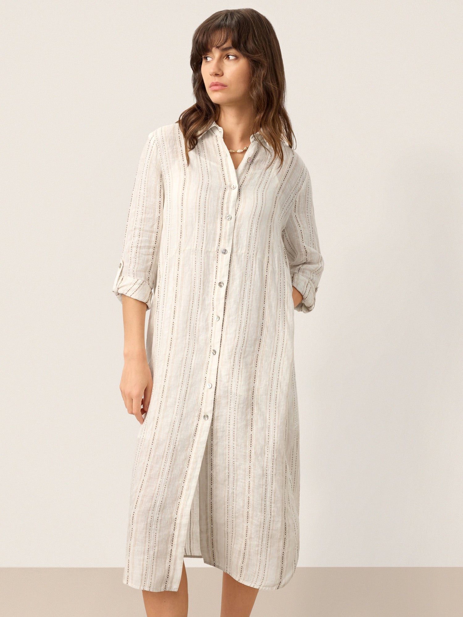 Linen Striped Tab-Sleeve Bohemia Shirt Dress BLYTHE by LINTICO