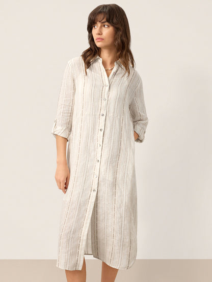 Linen Striped Tab-Sleeve Bohemia Shirt Dress BLYTHE by LINTICO