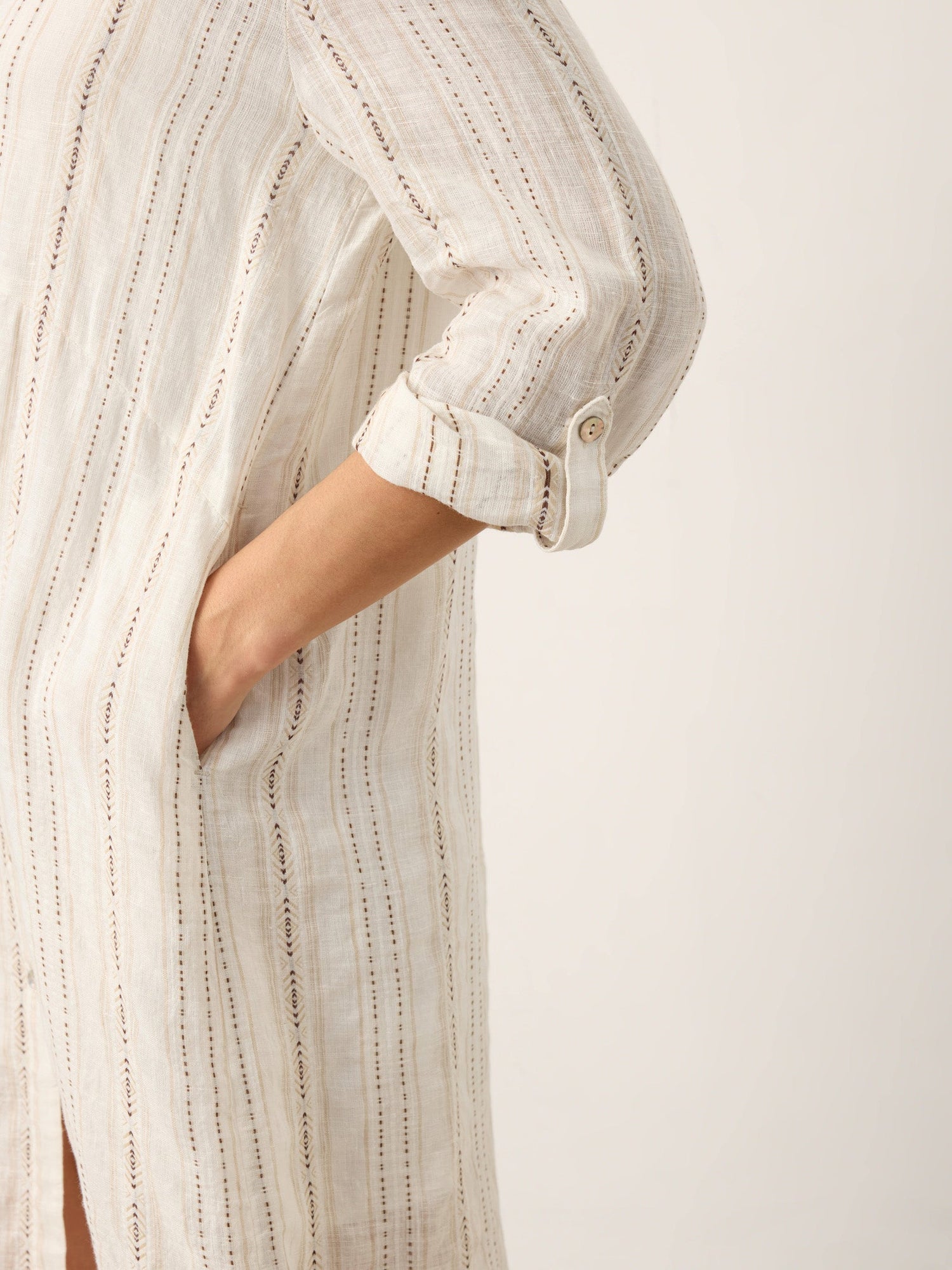 Linen Striped Tab-Sleeve Bohemia Shirt Dress BLYTHE by LINTICO