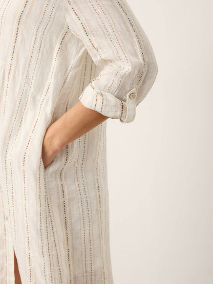 Linen Striped Tab-Sleeve Bohemia Shirt Dress BLYTHE by LINTICO