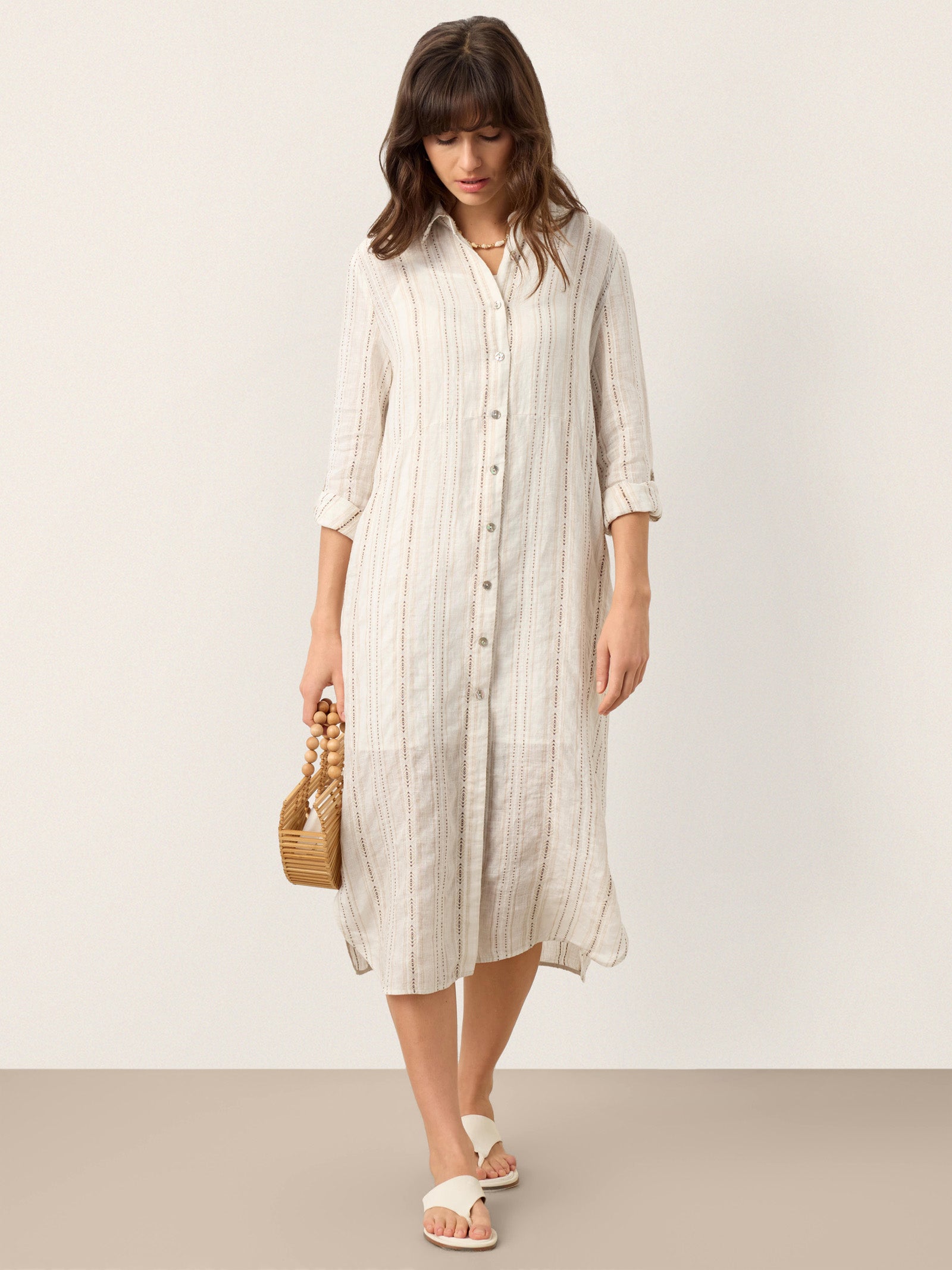 Linen Striped Tab-Sleeve Bohemia Shirt Dress BLYTHE by LINTICO