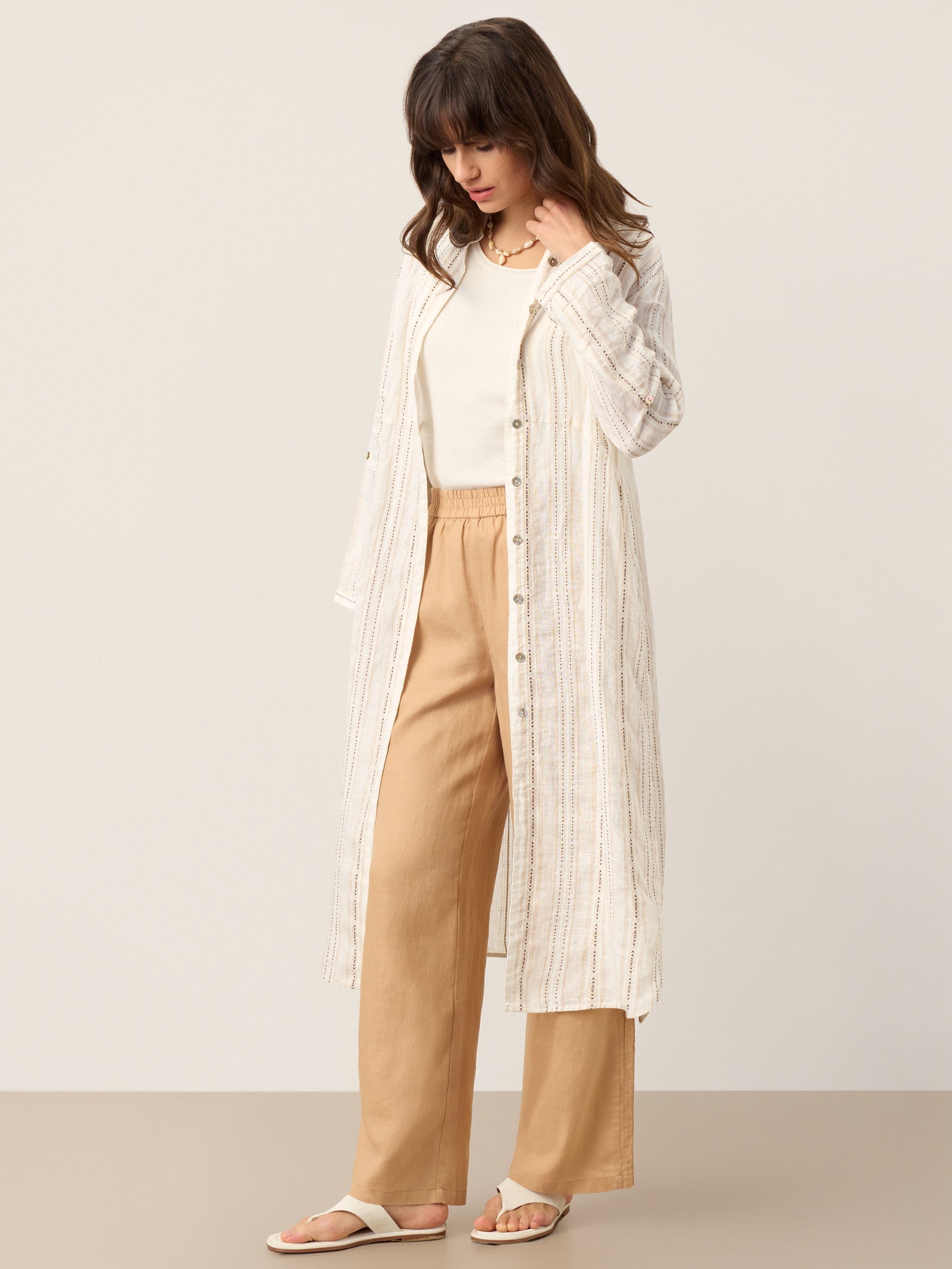 Linen Striped Tab-Sleeve Bohemia Shirt Dress BLYTHE by LINTICO