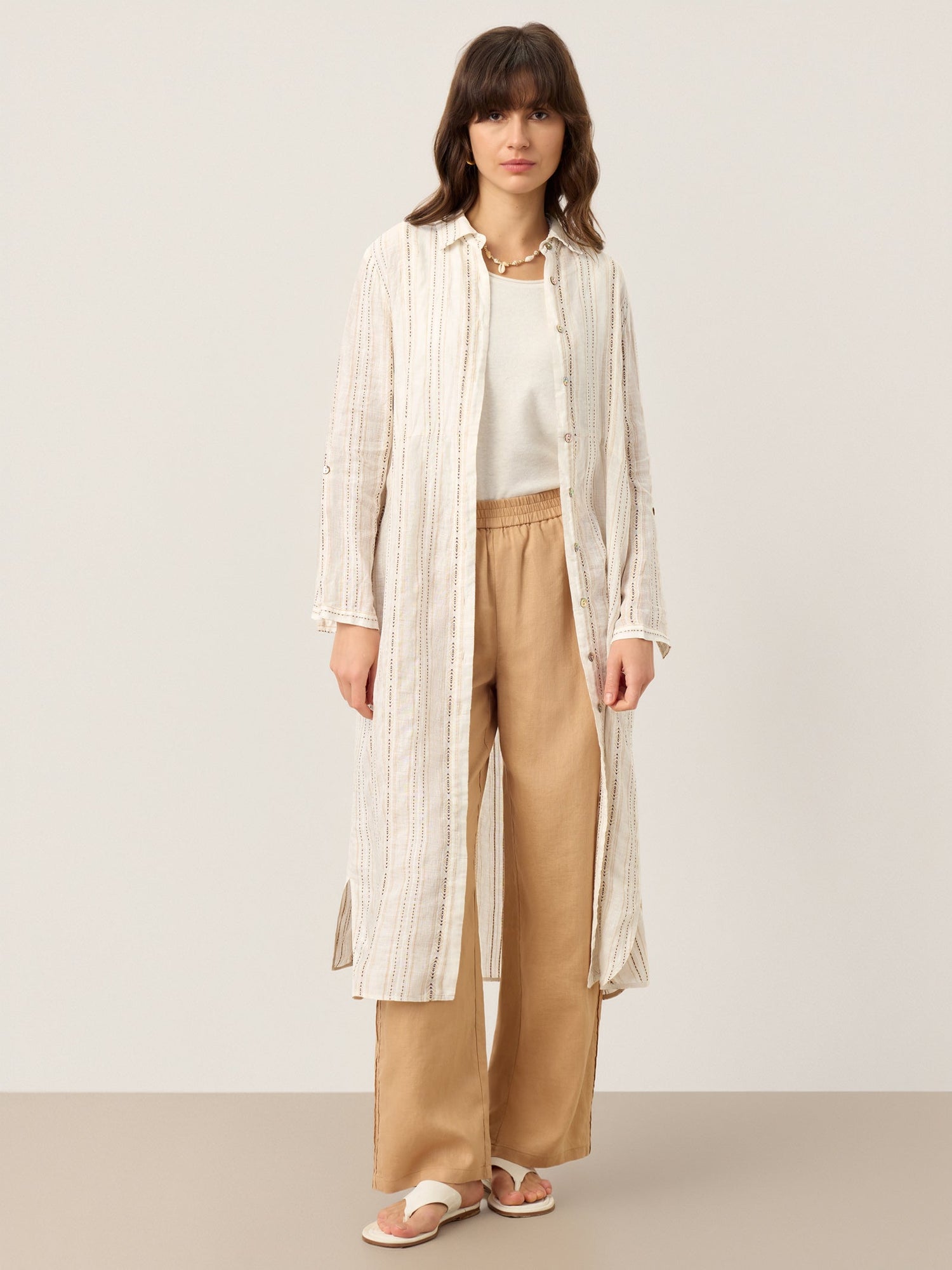 Linen Striped Tab-Sleeve Bohemia Shirt Dress BLYTHE by LINTICO