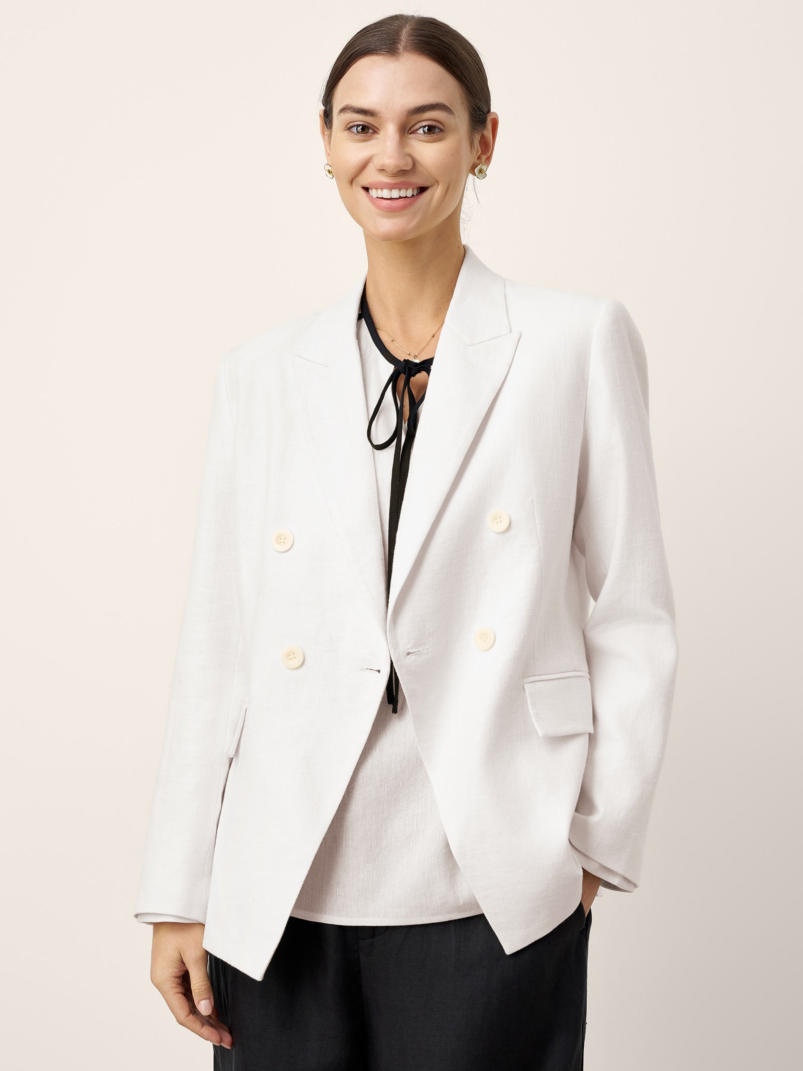 Linen Peak Lapel Crossover Blazer IRIS by LINTICO