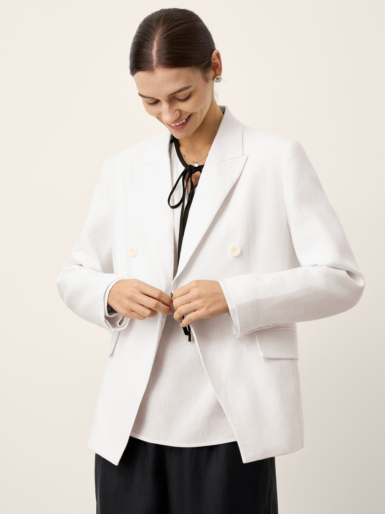 Linen Peak Lapel Crossover Blazer IRIS by LINTICO