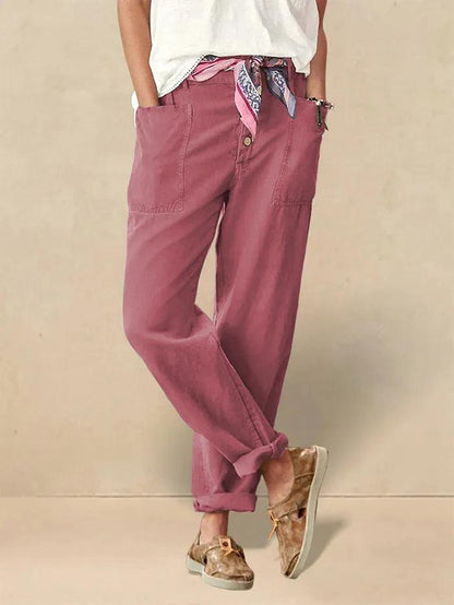 Linen Simple Button Fly Trousers HEIDI by LINTICO