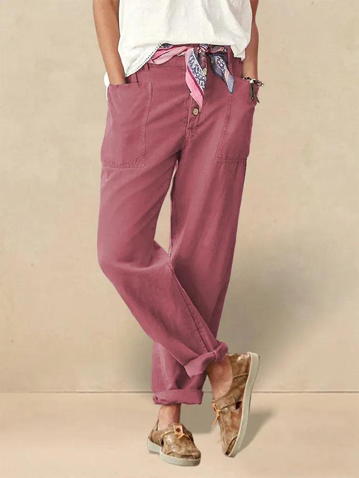 Linen Simple Button Fly Trousers HEIDI by LINTICO