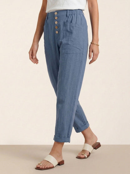 Linen Simple Button Fly Trousers HEIDI by LINTICO