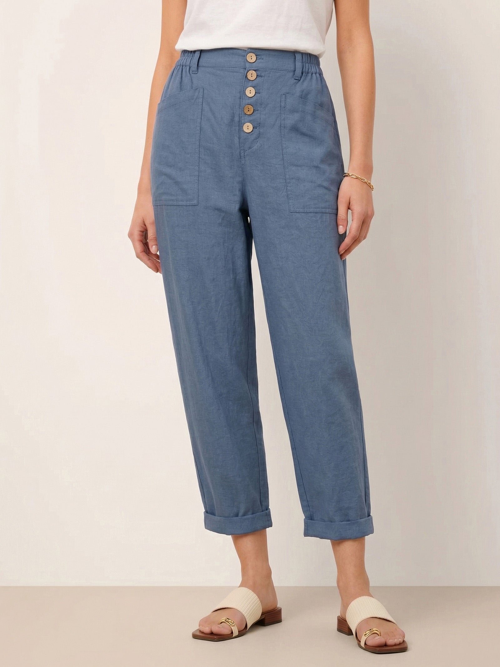 Linen Simple Button Fly Trousers HEIDI by LINTICO