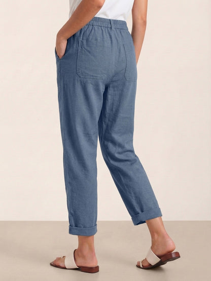 Linen Simple Button Fly Trousers HEIDI by LINTICO
