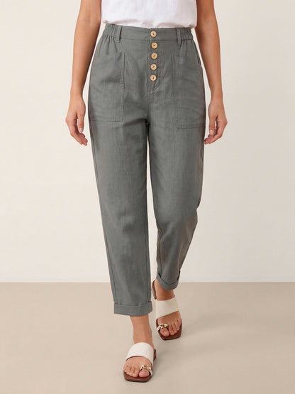 Linen Simple Button Fly Trousers HEIDI by LINTICO