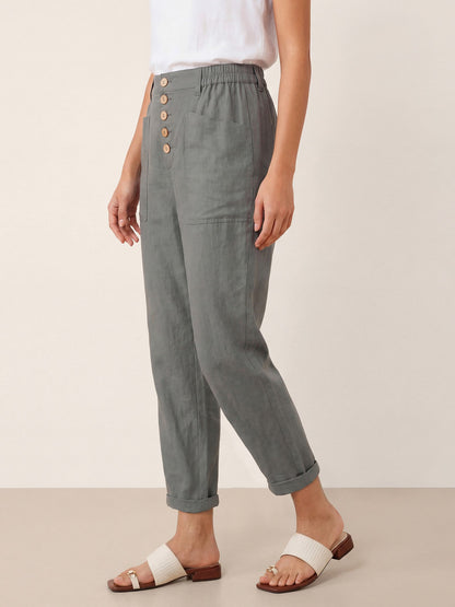 Linen Simple Button Fly Trousers HEIDI by LINTICO