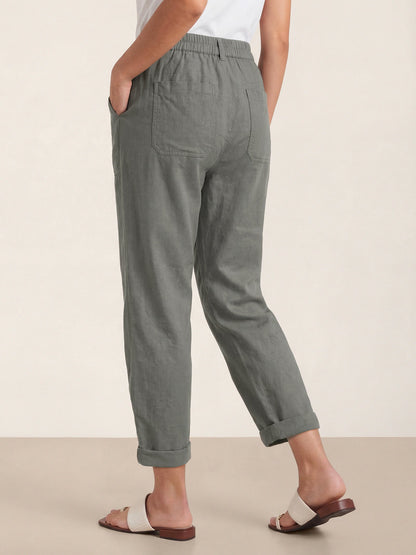 Linen Simple Button Fly Trousers HEIDI by LINTICO