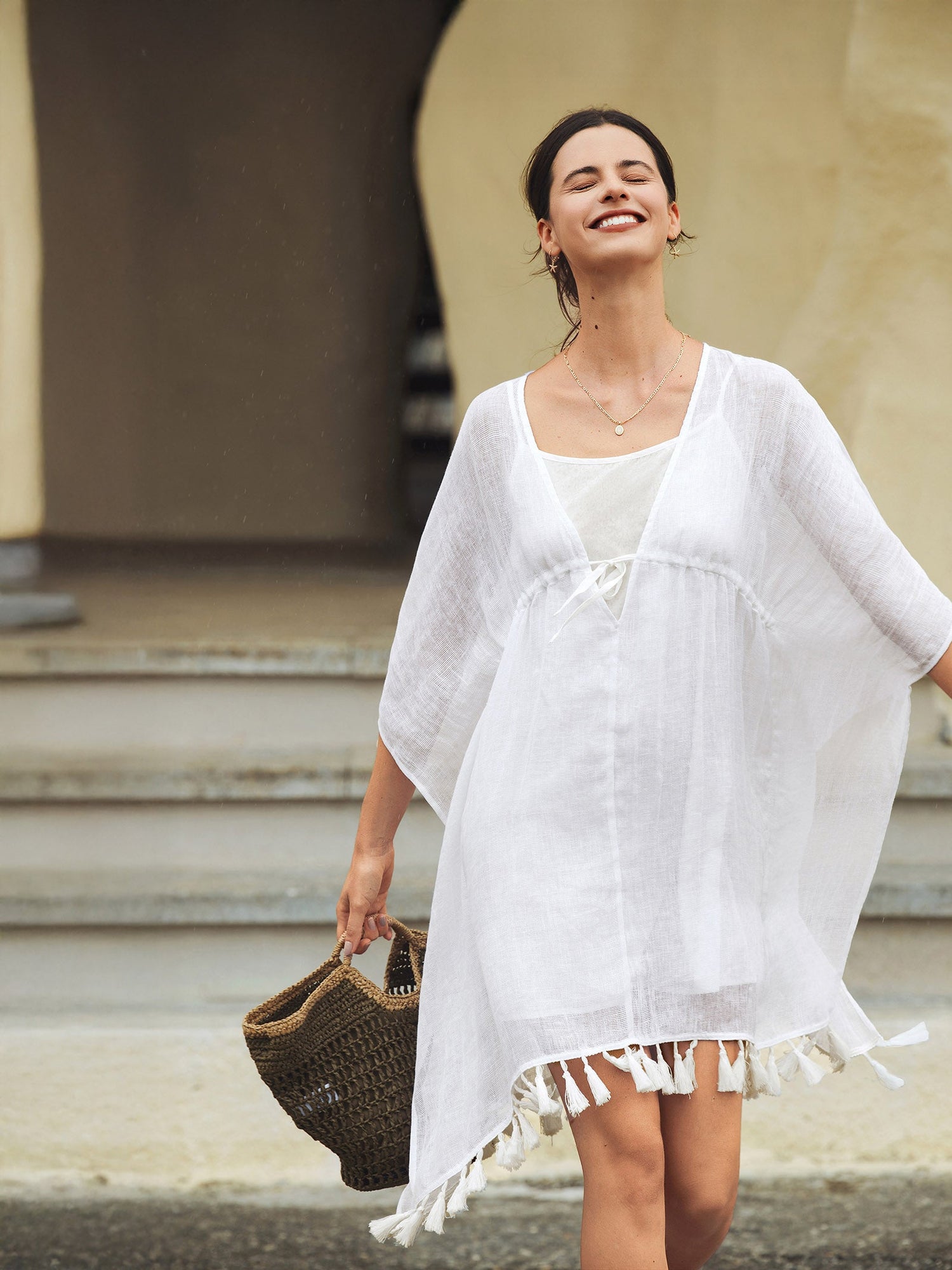 Linen V-Neck Cover-Up and Slip Dress Set CASS by LINTICO