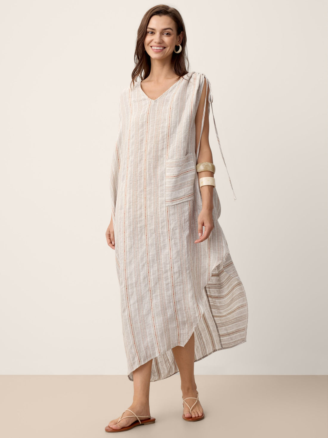 Linen Asymmetric Drawstring Midi Dress NADIA by LINTICO