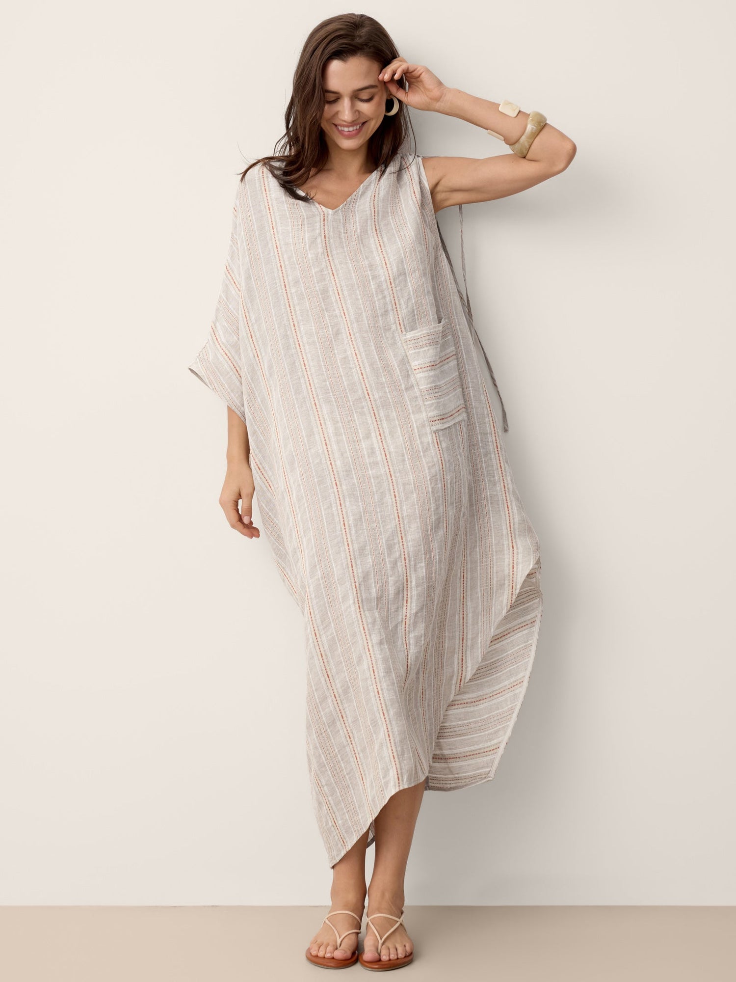 Linen Asymmetric Drawstring Midi Dress NADIA by LINTICO