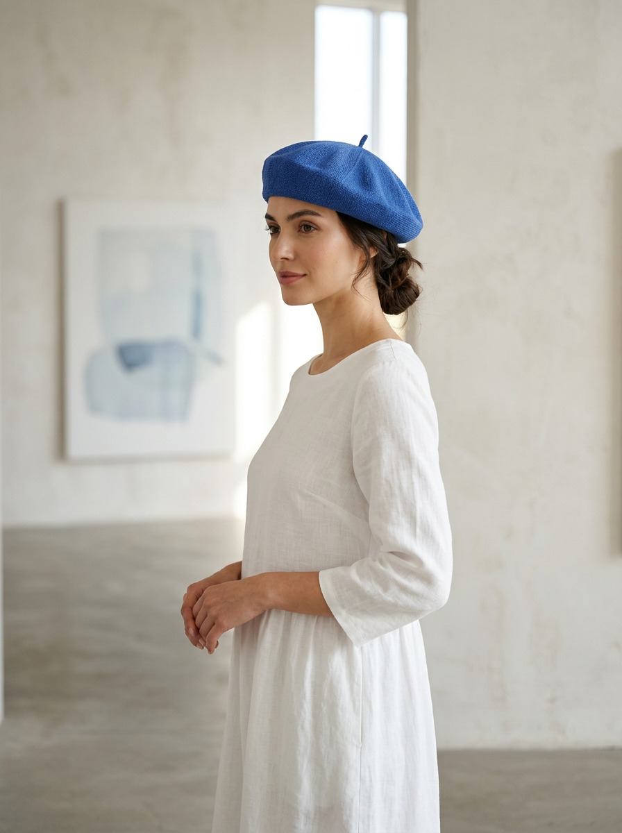 Linen Knit Beret Hat for Women Lightweight Breathable Summer Artist Cap by LINTICO