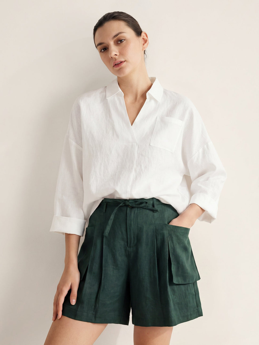 Linen Oversized Fit Pocket Shirt ELOWEN  DestGlow
