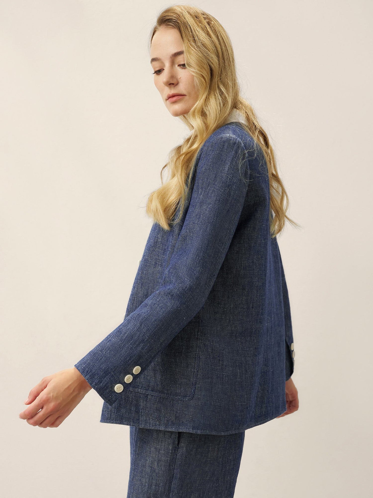 Linen Reversible Denim Texture V-Neck Jacket ELLIE  DestGlow