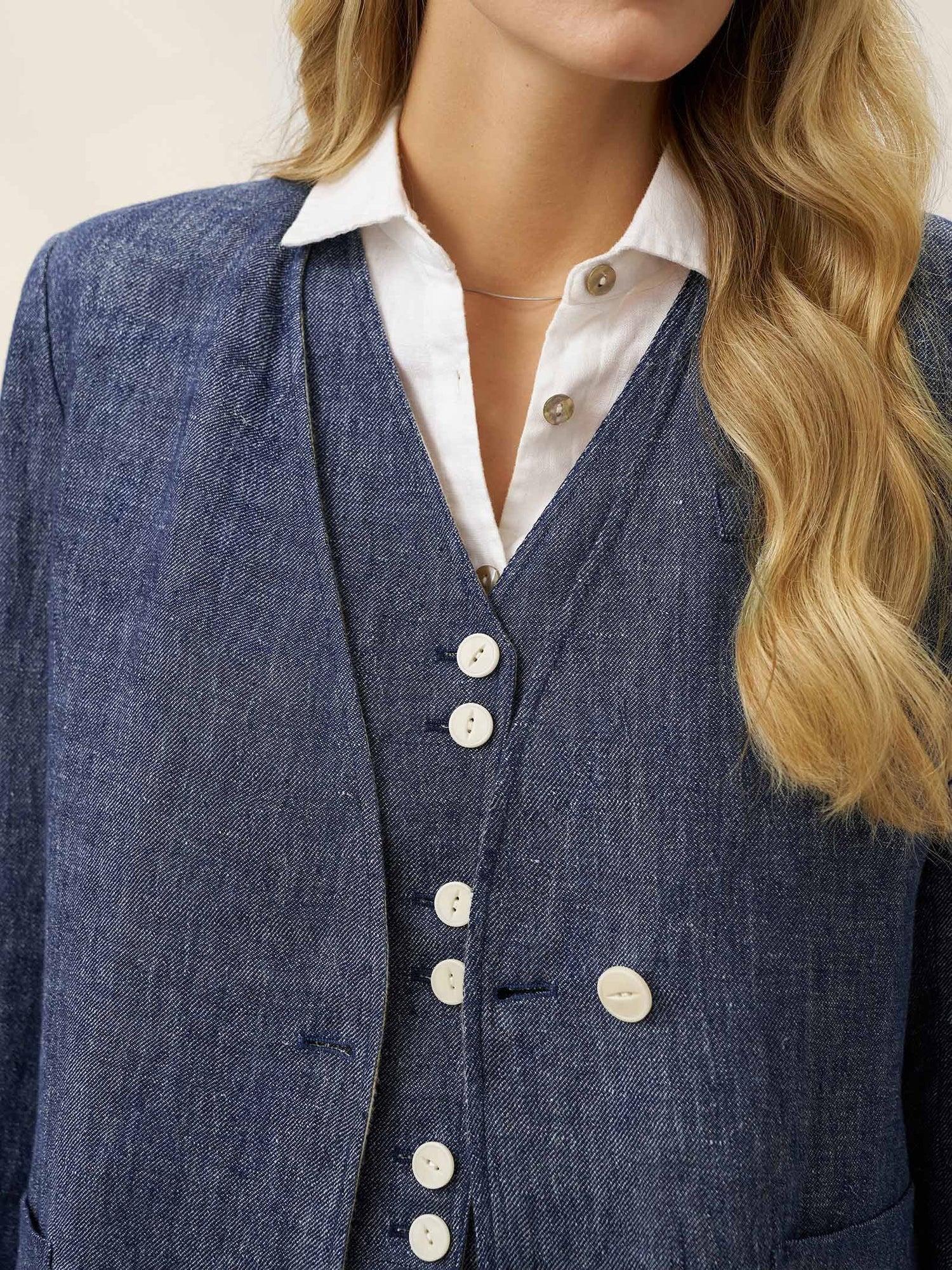 Linen Reversible Denim Texture V-Neck Jacket ELLIE  DestGlow